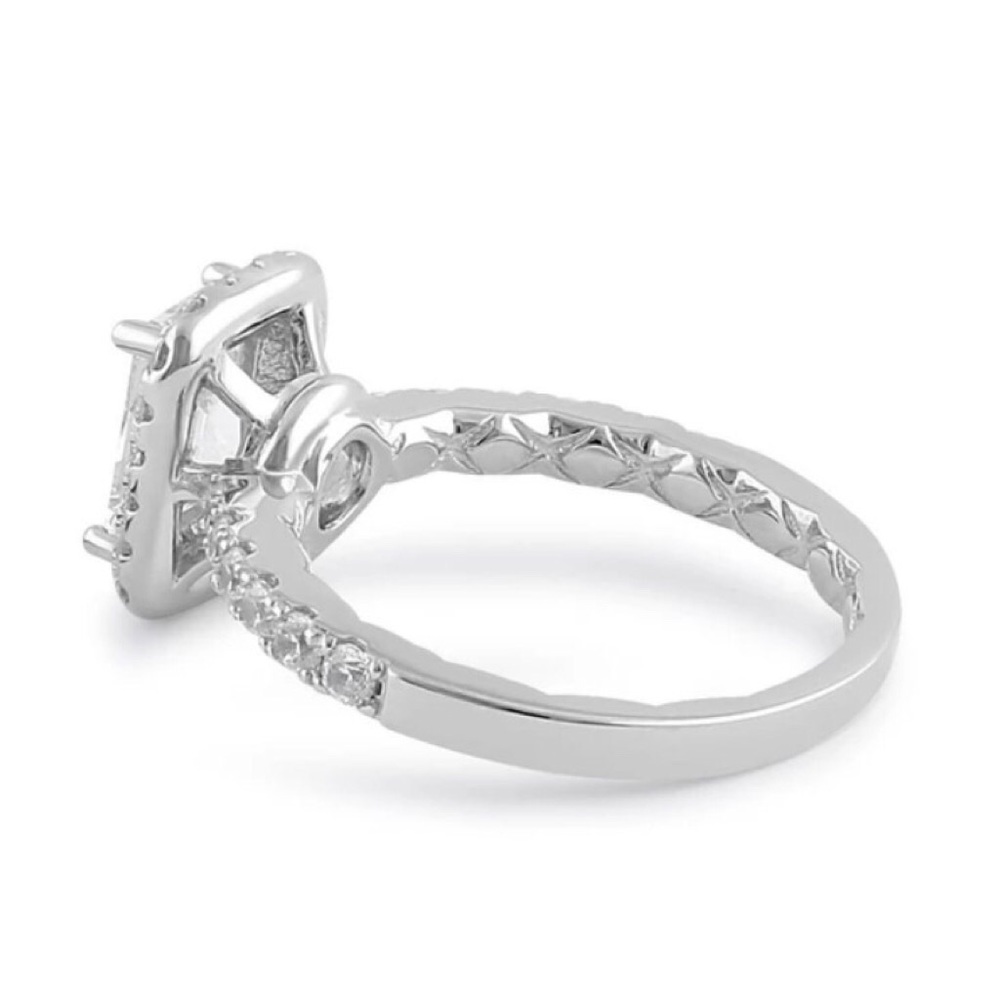 925 STERLING SILVER Radiant Cut Clear Cubic Zirconia Halo Ring - Picture 15 of 16